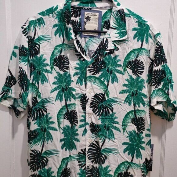 NWT Free Planet Casual Short Sleeve Shirt - Green Black White - Palm Trees Print - Picture 3 of 16